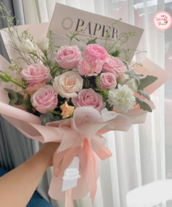 Bó hoa tươi tone hồng pastel