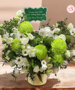 Giỏ hoa tone xanh lá 01