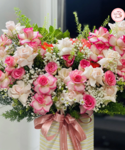 Tổng hợp mẫu giỏ hoa tone hồng phấn