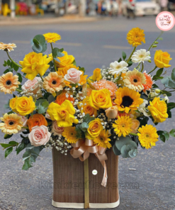 Tổng hợp mẫu giỏ hoa tone vàng