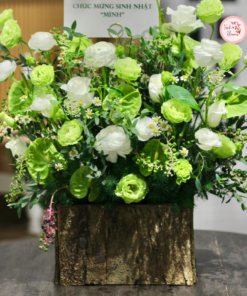 Giỏ hoa tone xanh lá 01