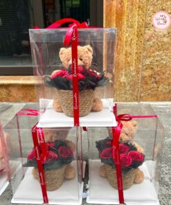 Bó hoa phối gấu bông (hoa sáp 9 lớp)