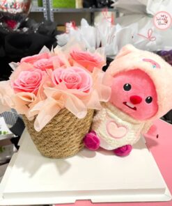 Bó hoa phối gấu bông (hoa sáp 9 lớp)