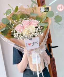 Bó hoa hồng tone hồng xinh xắn