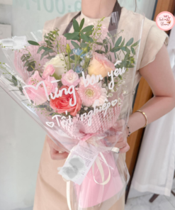 Bó hoa hồng mix tone hồng