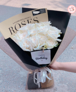 Bó hoa hồng tone trắng thanh khiết