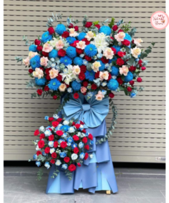 Tổng hợp kế hoa chúc mừng, hoa khai trương tone xanh dương