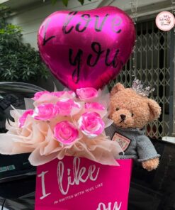 Set gấu + hoa + bóng đóng hộp